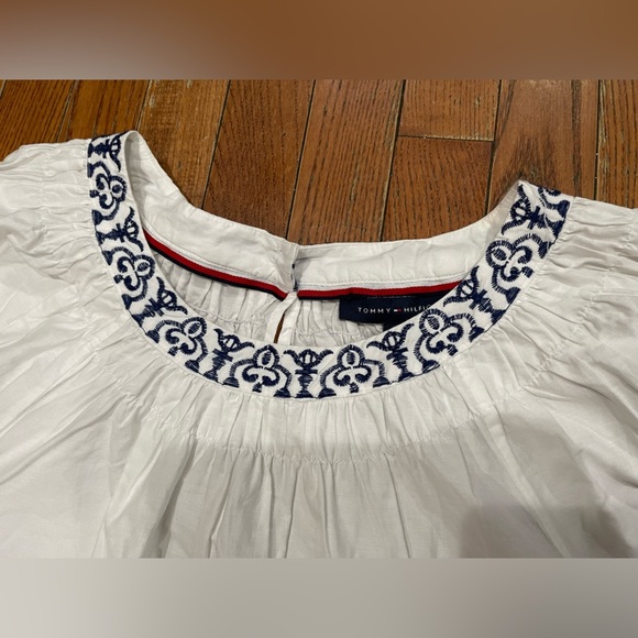 Tommy Hilfiger White and Blue Embroidered Blouse - Picture 2 of 13
